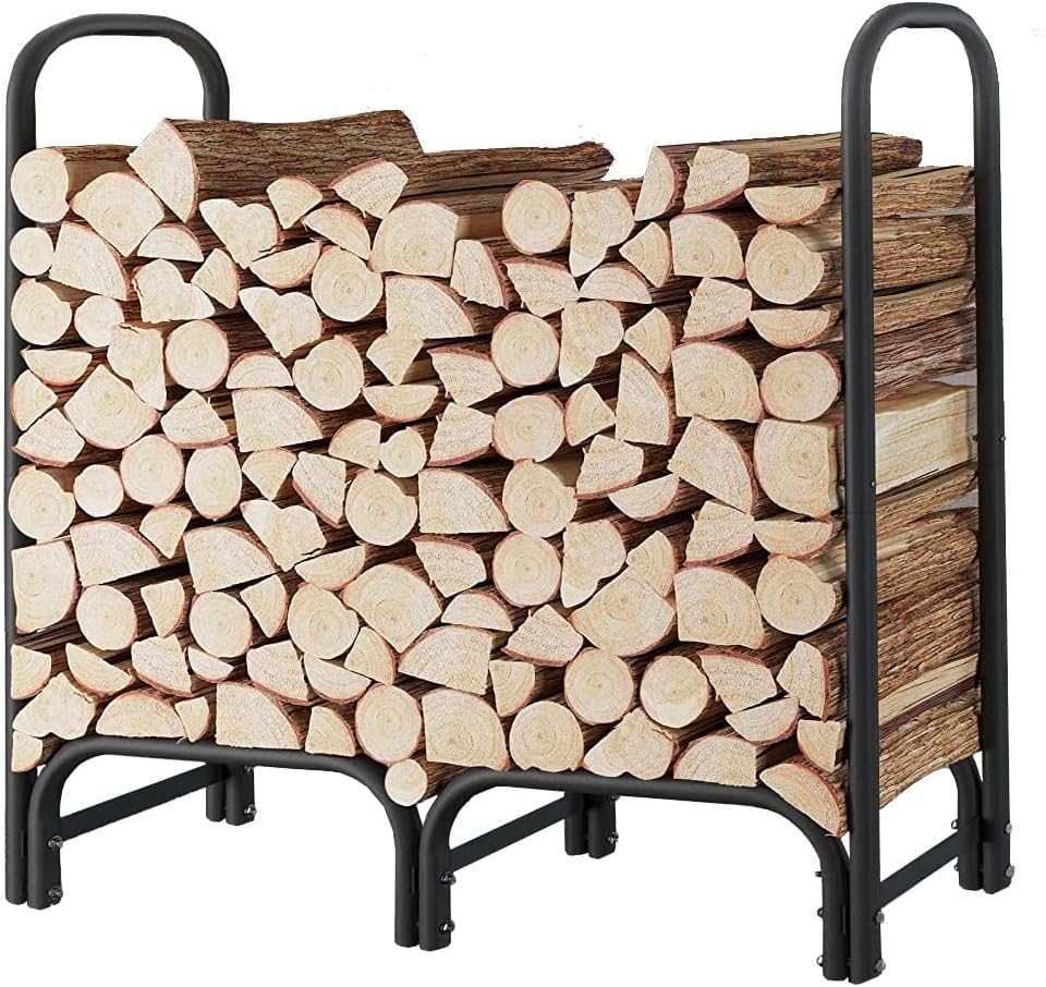 4ft Firewood Rack Heavy Duty Indoor Outdoor Firewood Storage Log Rack with Co...