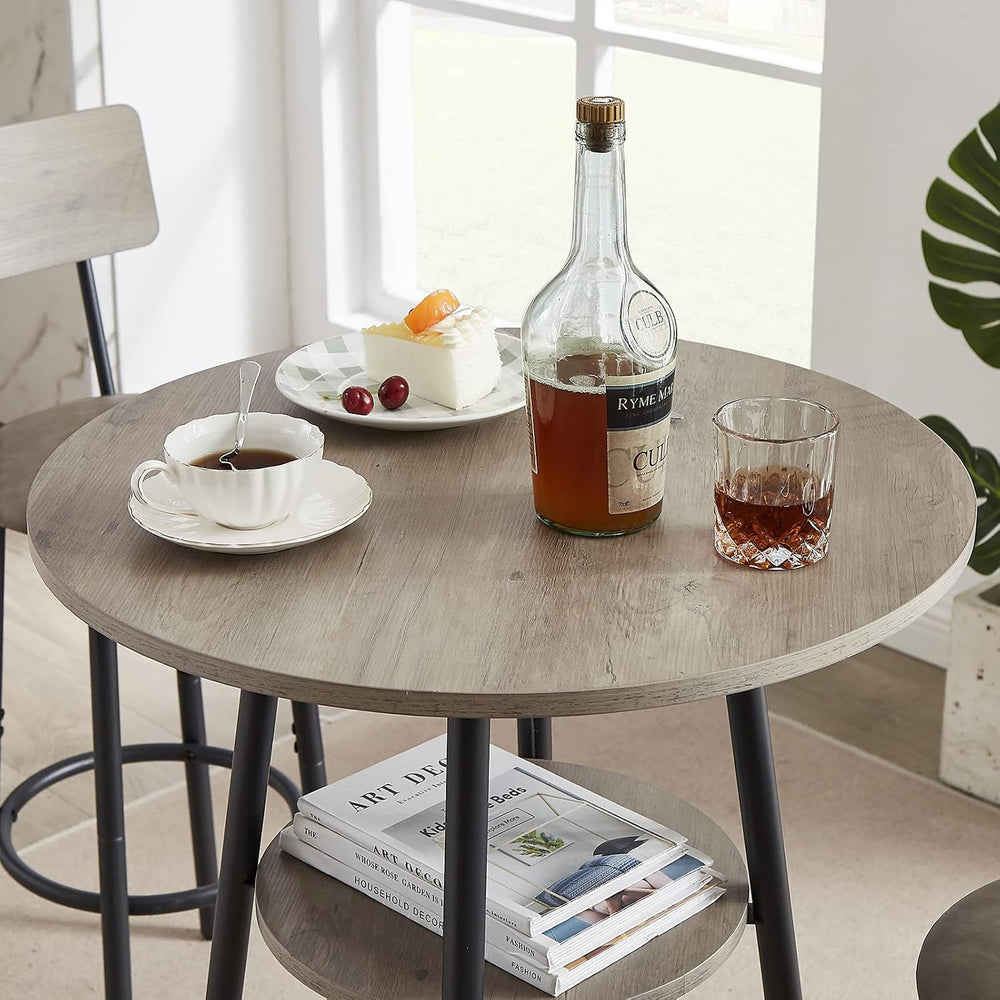 GNIXUU 3 Piece Bar Table Set, 2-Tier Round Pub Dining Set Wooden Bistro Table...