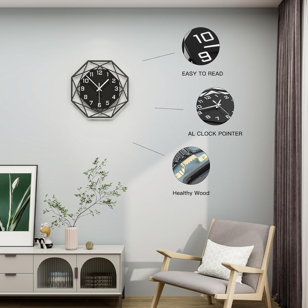 Modern Wall Clocks for Living Room Decor 12in Black Analog Clock