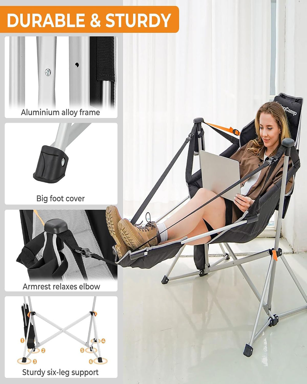 KingCamp Hammock Chair with Footrest, Heavy Duty Swinging Chairs 400lbs