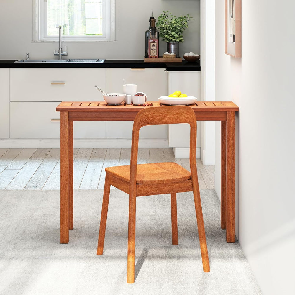 Tangkula Narrow Outdoor Dining Table, Solid Wood Furniture Patio Console Tabl...