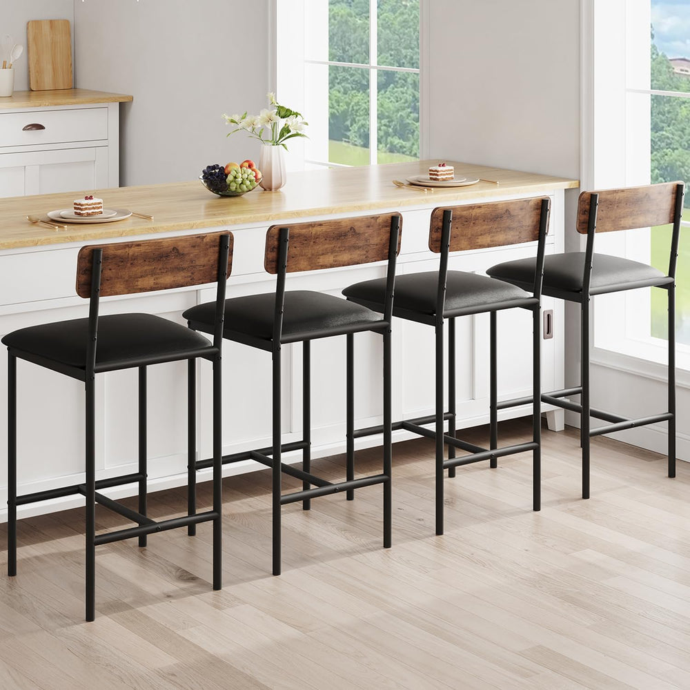 GarveeHome Bar Stools Set of 4, Upholstered Counter Height Bar Stools with Ba...