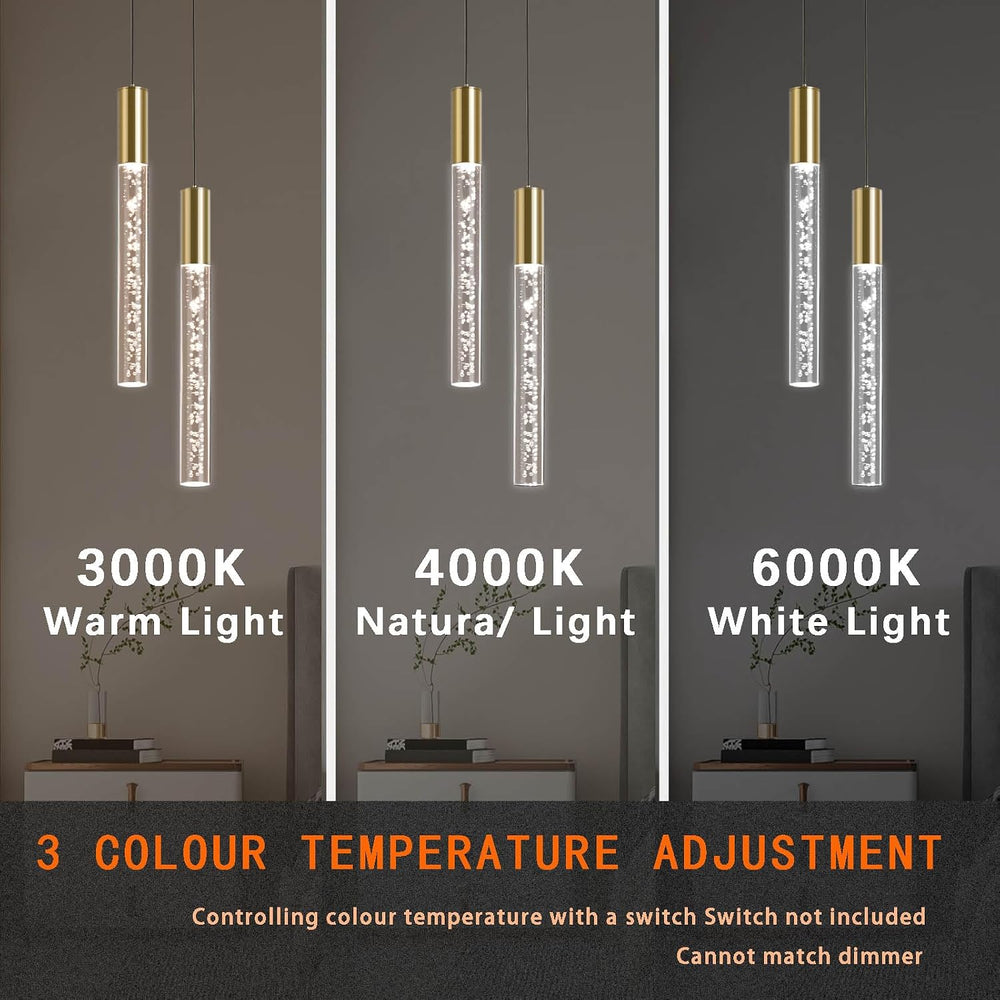 Modern 2-Light Gold Pendant Light Fixture for Kitchen Island, 3-Color LED Acr...