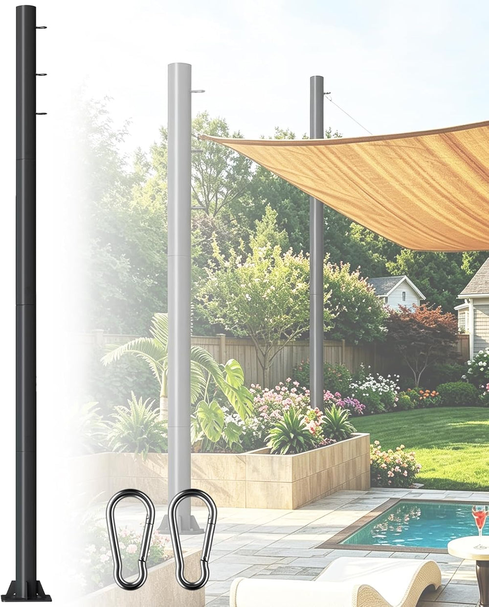 12ft Sun Shade Sail Pole - 3" Diameter Thickened Metal Rust Proof Outdoo...