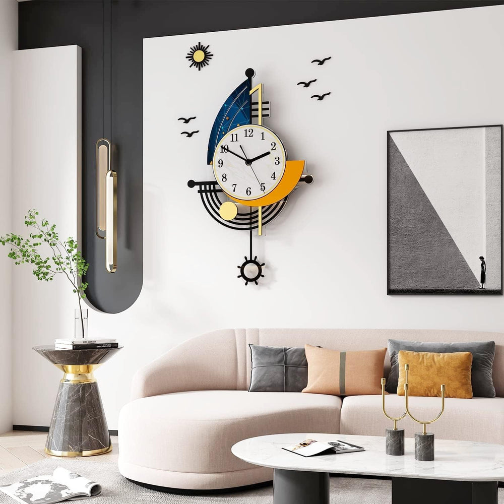 YISILE Modern Wall Clock Battery Operated 23 Inch Large Boat Design Pendulum ...