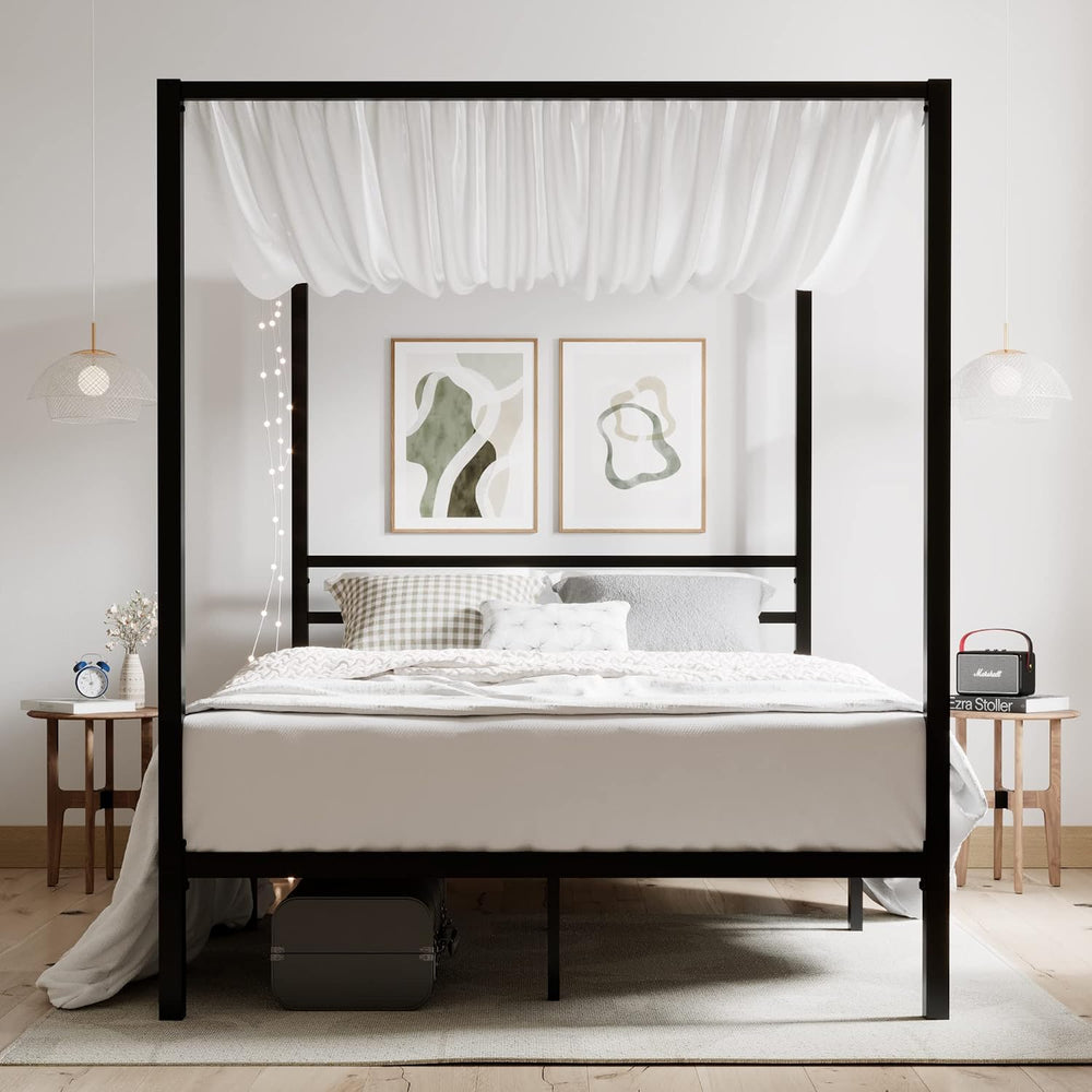 ikalido Queen Size Metal Canopy Bed Frame, Heavy-Duty Support, Black