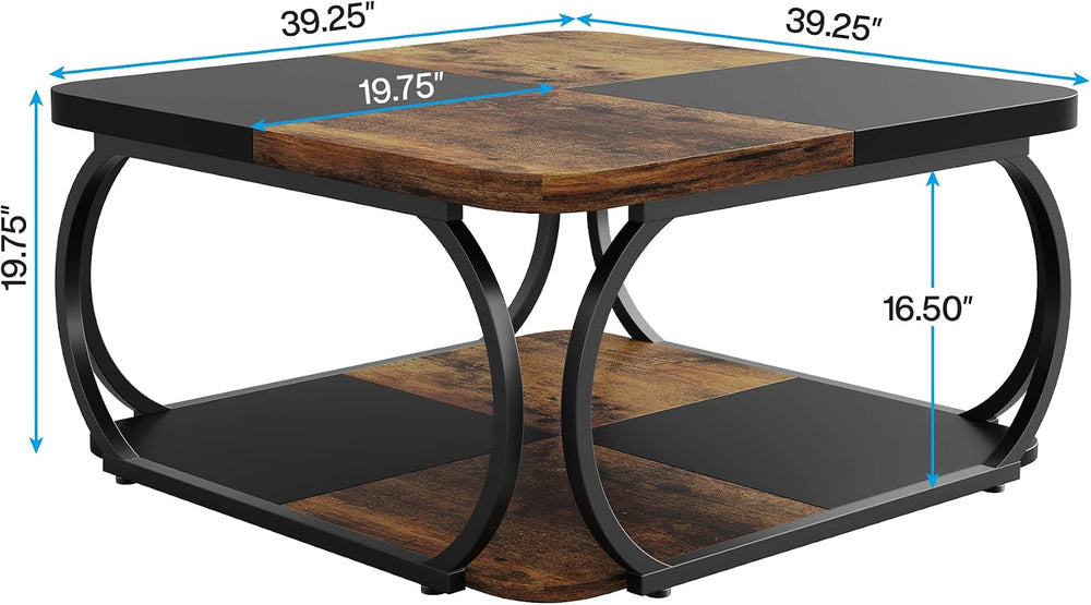 Tribesigns Square Coffee Table with 2 Tiers, 40 inches Low Farmhouse Coffee T...