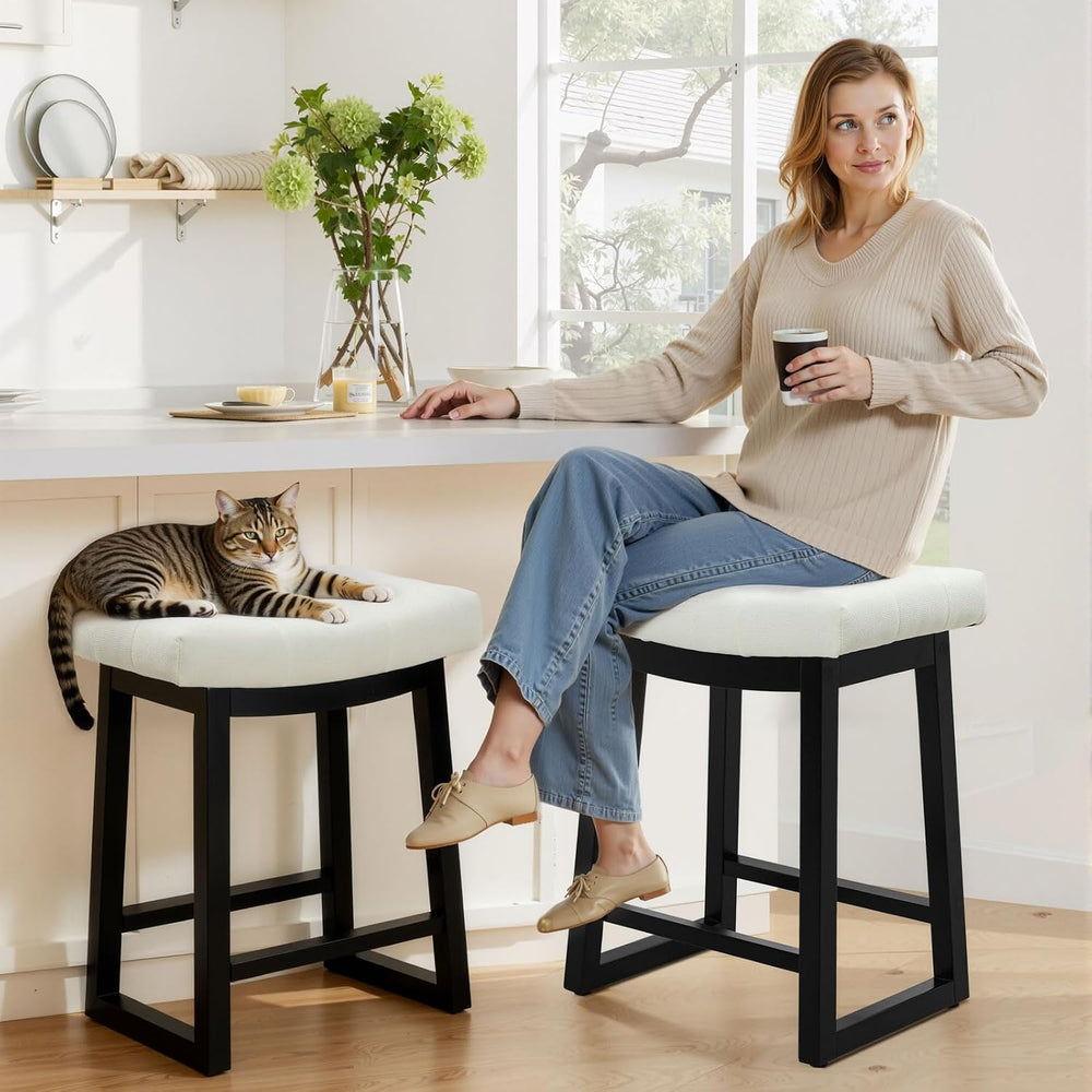 Counter Height Bar Stools Set of 3, 24 Inch Backless Upholstered Counter Stoo...