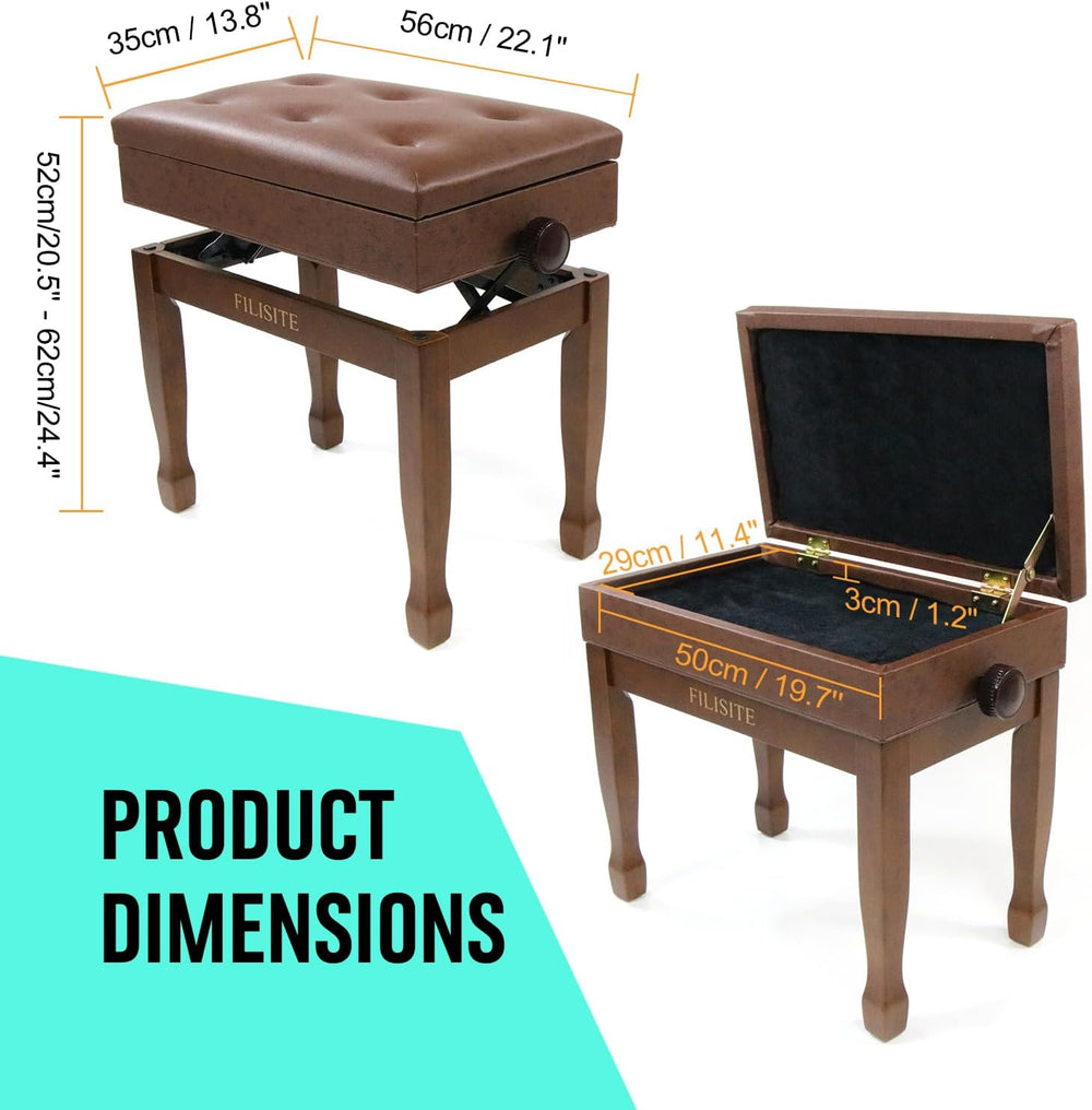 Adjustable Height Piano Stool Bench PU Leather Cushion Wooden Keyboard Seat w...