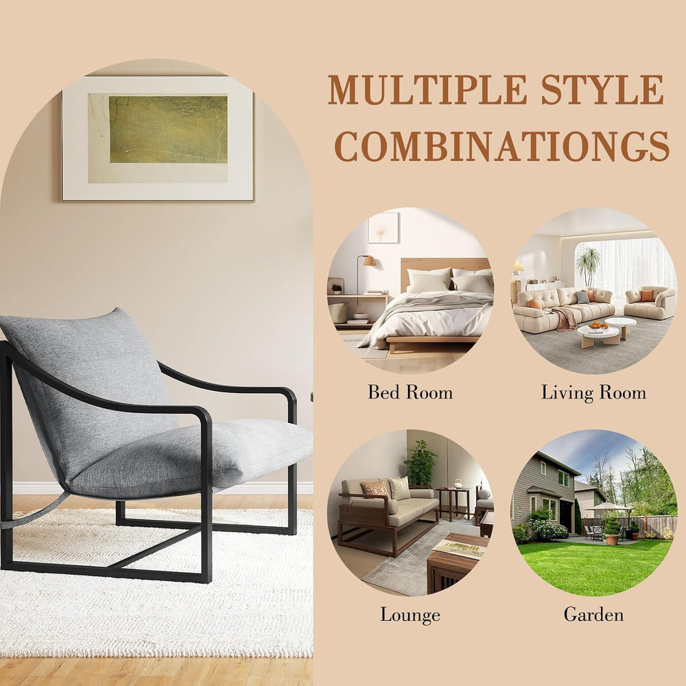 Grey Sling Accent Chair, Metal FrameSling Outdoor Chairs with Metal Frame and...