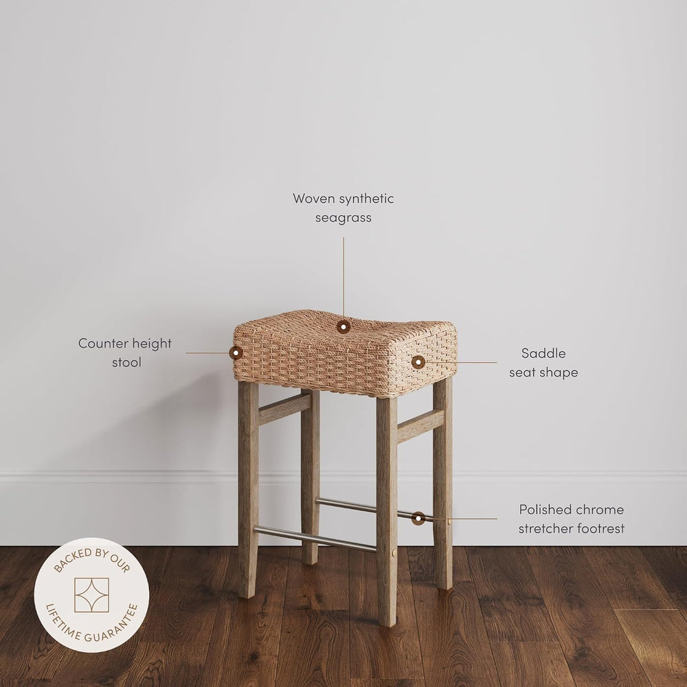 Nathan James Harvey Rattan Bar Stool, Bohemian Counter Height Stool with Wove...