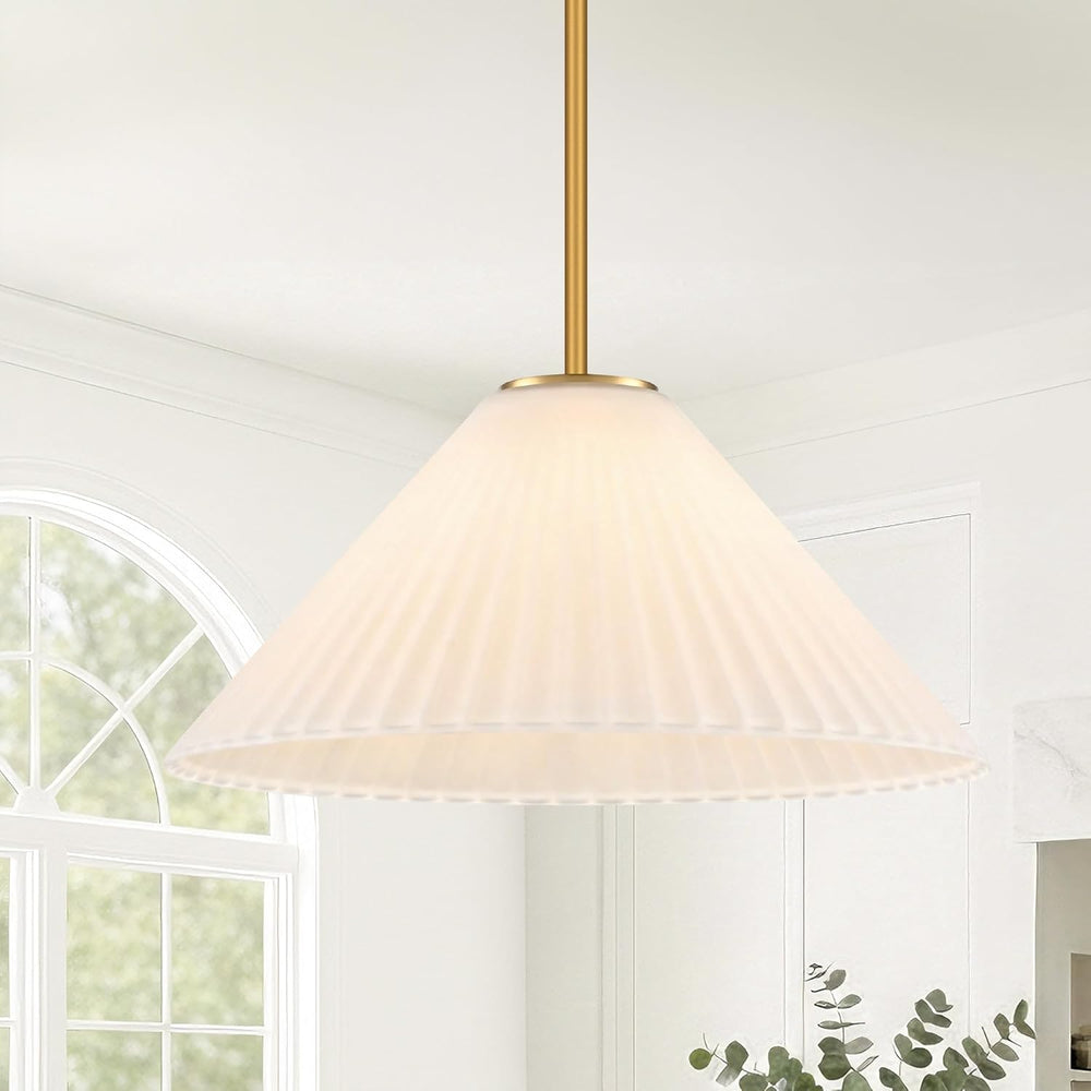 15.7 Inch Modern Pendant Lights, Ribbed Milk Glass 1-Light Single Pendant Lig...