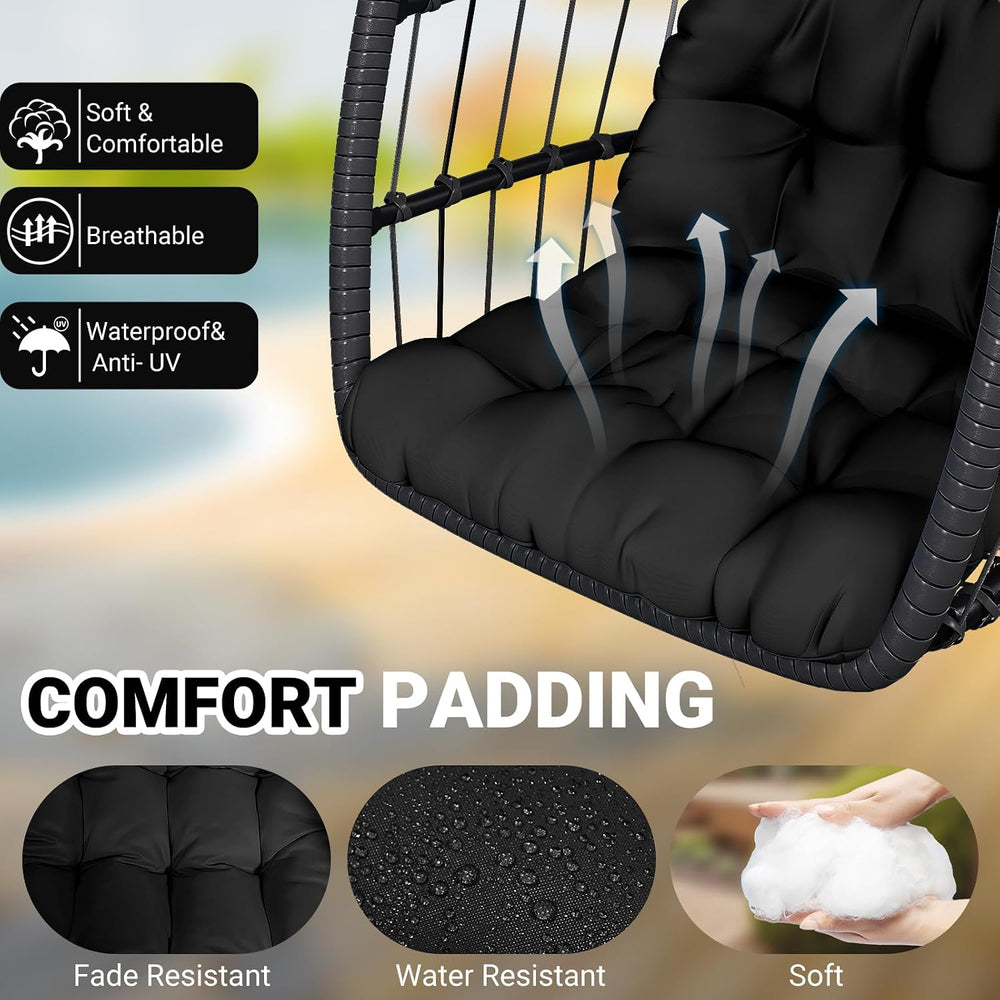 CHABATREE Egg Chair with Stand,Patio Rattan Wicker Hanging Swing Egg Chair Ha...