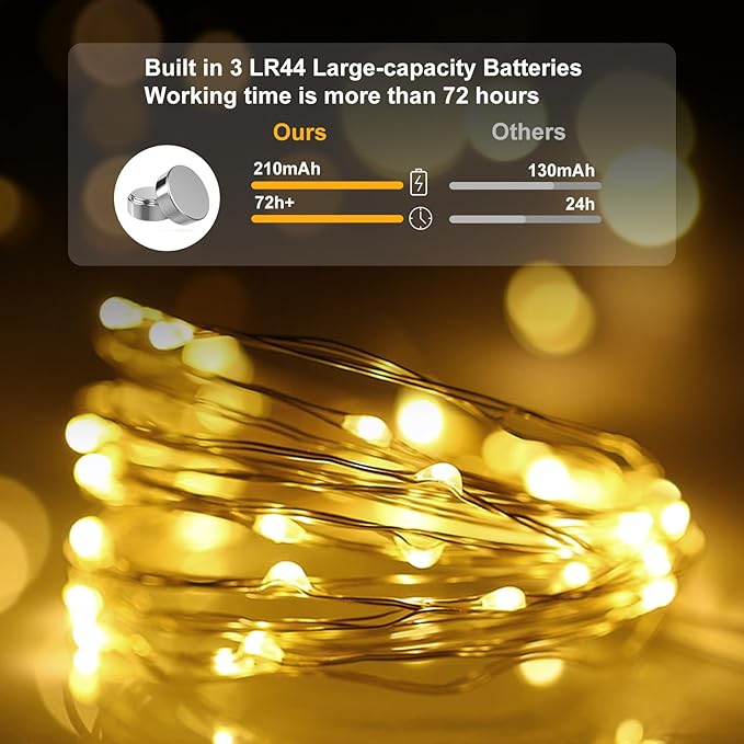 pozzolanas 50 Pack Warm White Battery Operated String Lights - 7ft Waterproof...