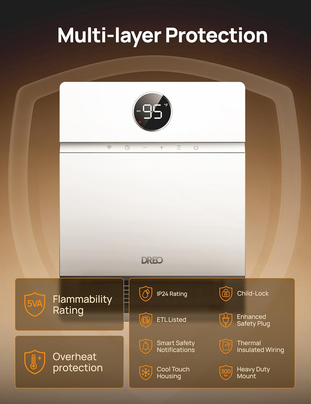 DREO Smart Electric Wall Heater for Indoor Use, Works with Alexa,Large Room