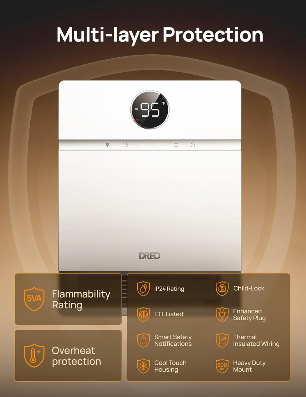 DREO Smart Wall Heater, IP24 Easy-mounted PTC Space Heater for Indoor Use, 30...