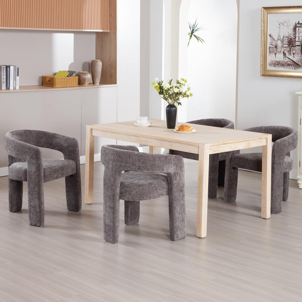 Modern Chenille Dining Chairs Set of 4, Upholstered Barrel Chairs with Arms C...