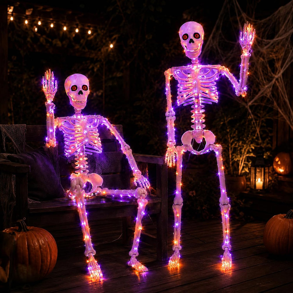 2Pack36 Halloween Skeleton Decoration with Orange&Purple Light