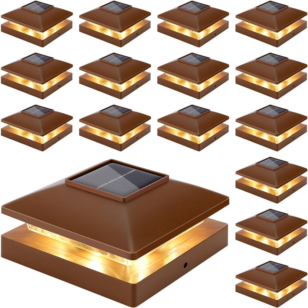 Solar Post Cap Lights Outdoor 16pack, Brown Waterproof Solar Powered Deck Fen...