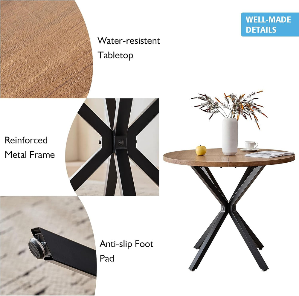 39" Round Dining Table Set for 4, Brown Table & 4 Black Chair