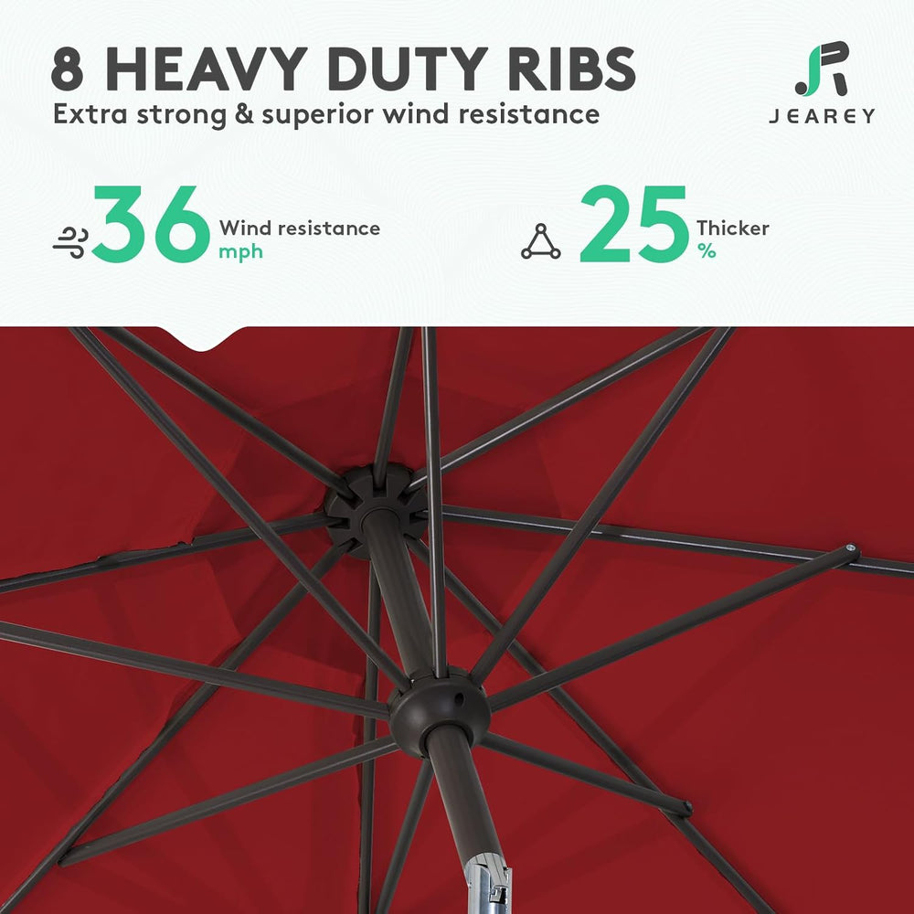 JEAREY 10 ft Outdoor Patio Umbrella w/Tilt and Crank, Light Red
