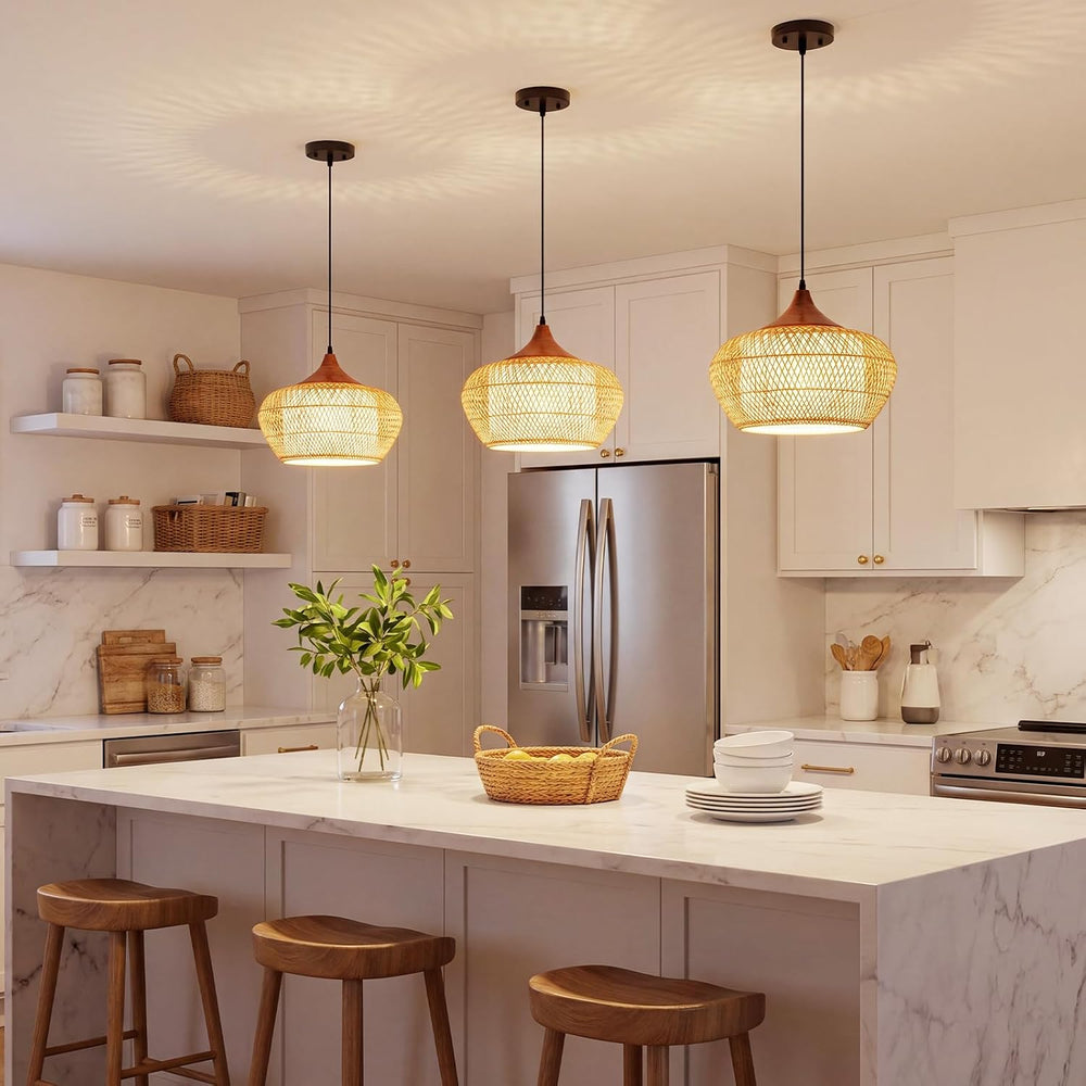 Rattan Pendant Light Fixture, Hand-Woven Wicker Hanging Lighting