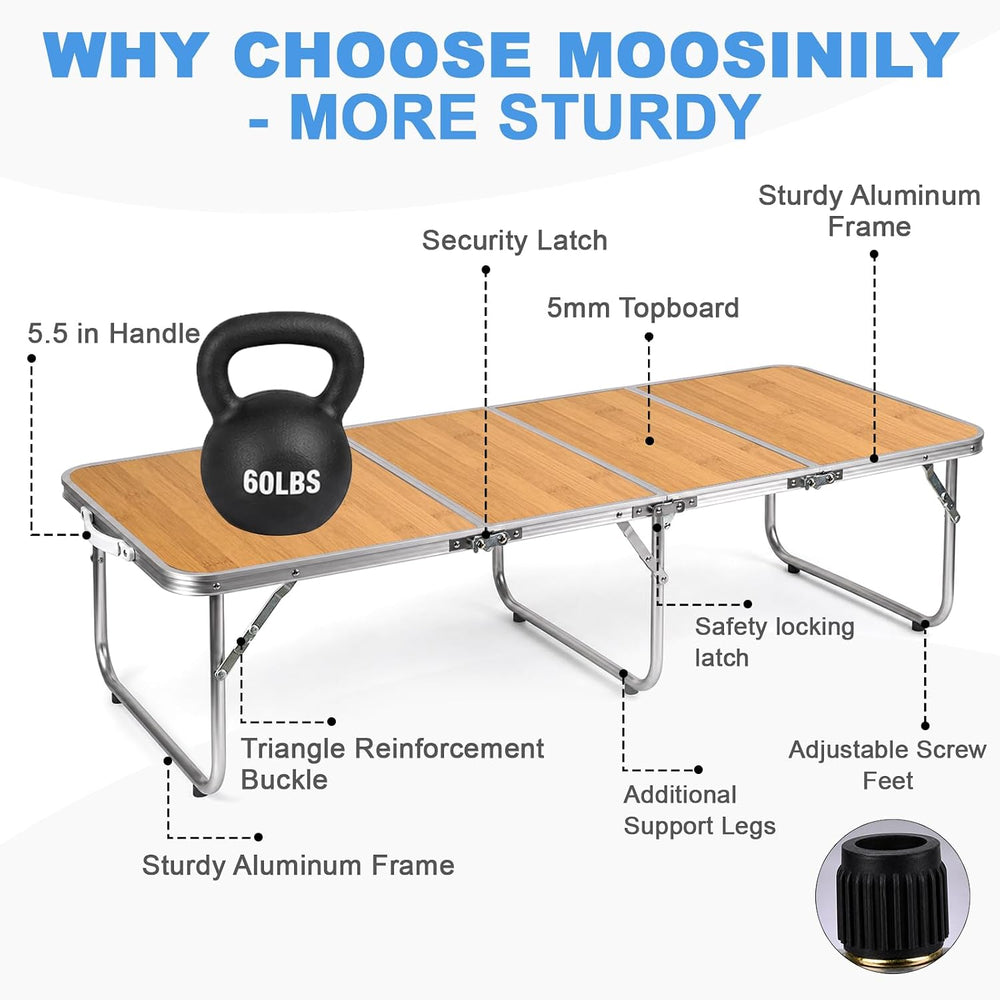 Moosinily Small Camping Table 4FT Folding Picnic Table Foldable Low Camp Tabl...