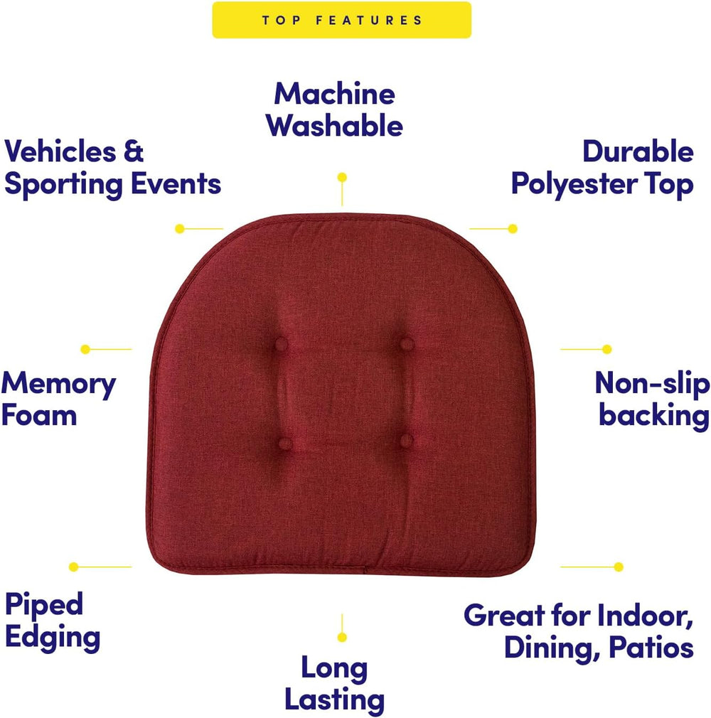 Sweet Home Collection Chair Cushion Memory Foam Pads Tufted Slip Non Skid Rub...