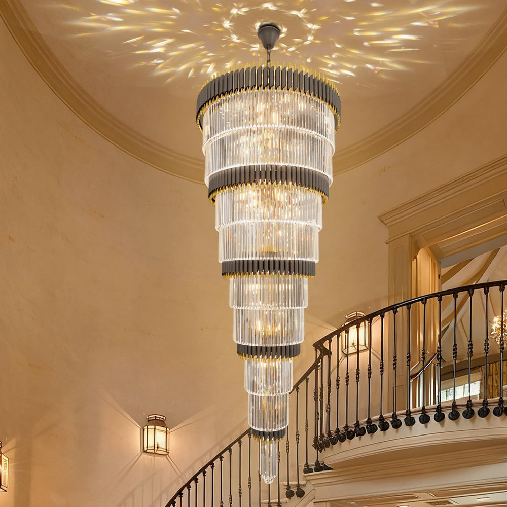 9-Tier Black and Gold Chandelier Modern Luxury Ballroom Chandelier Extra Larg...