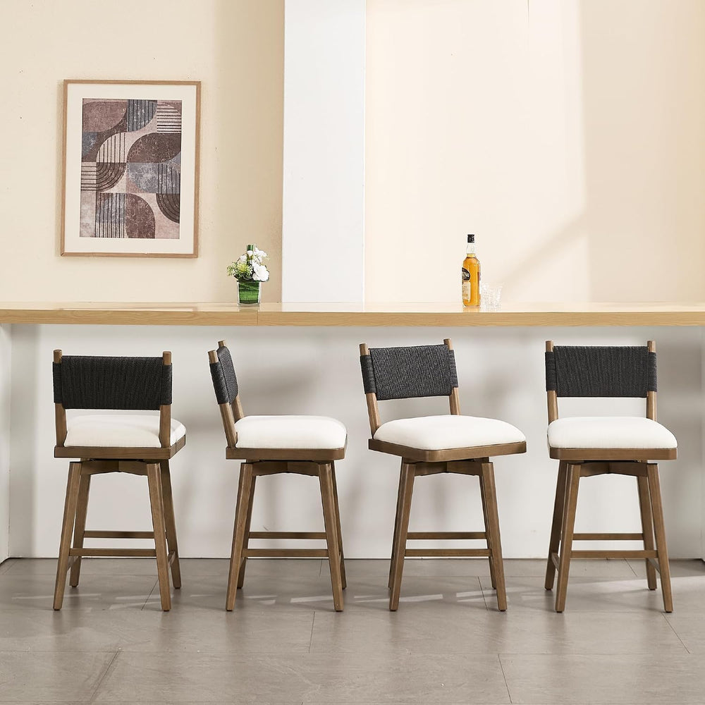 Swivel Counter Stools Set of 4, Linen Fabric Upholstered Kitchen Stool Chairs...