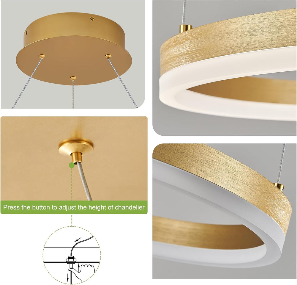 Benkut D24in Modern LED Ring Chandelier Gold Pendant Light with Remote