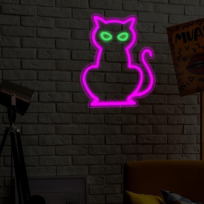 Cat Neon Signs for Wall Decor, Purple Cat LED Neon Sign USB Powered, Hallowee...