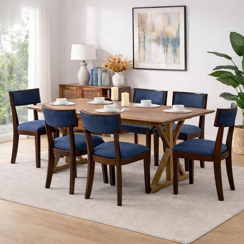 Blue Dining Chairs Set of 6, Upholstered Linen Fabric Dining Room Chairs with...