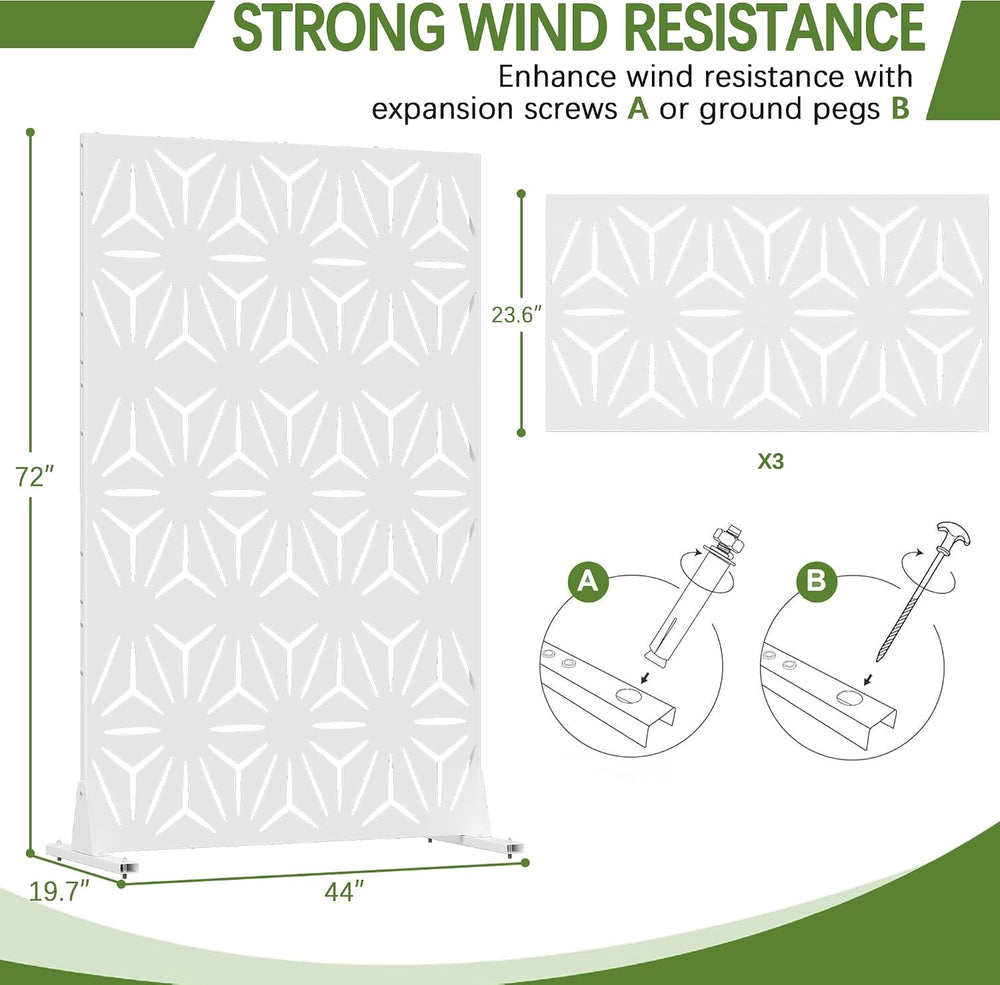 Cofar Metal Privacy Screen Outdoor 72" H×44" W -White Freestanding ...
