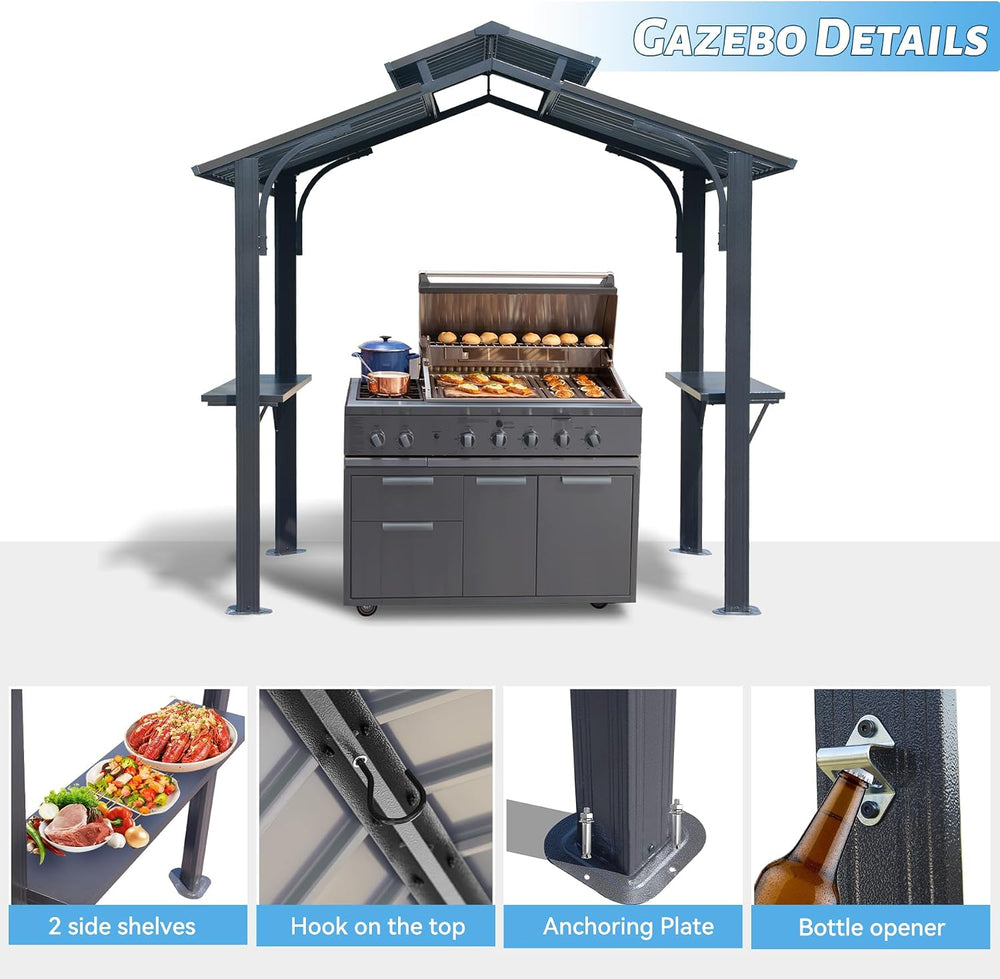 Grill Outdoor BBQ Hardtop Metal Gazebo 8X5FT Patio Grill Pergola