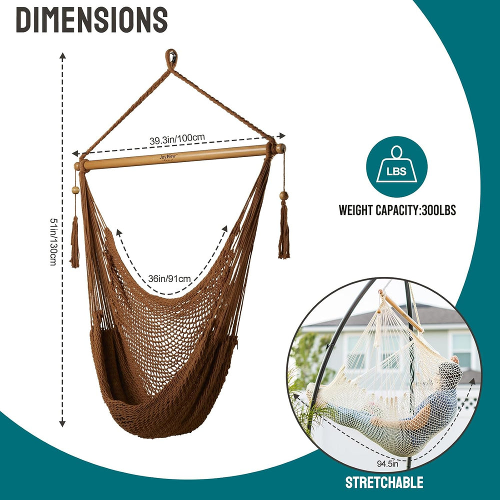 JoyView Hanging Hammock Chair, Caribbean Rope Swing Chair Wood Spreader Bar