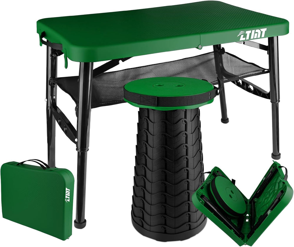 Small Folding Table and Stool, Portable, Adjustable Height, Camping & Pic...