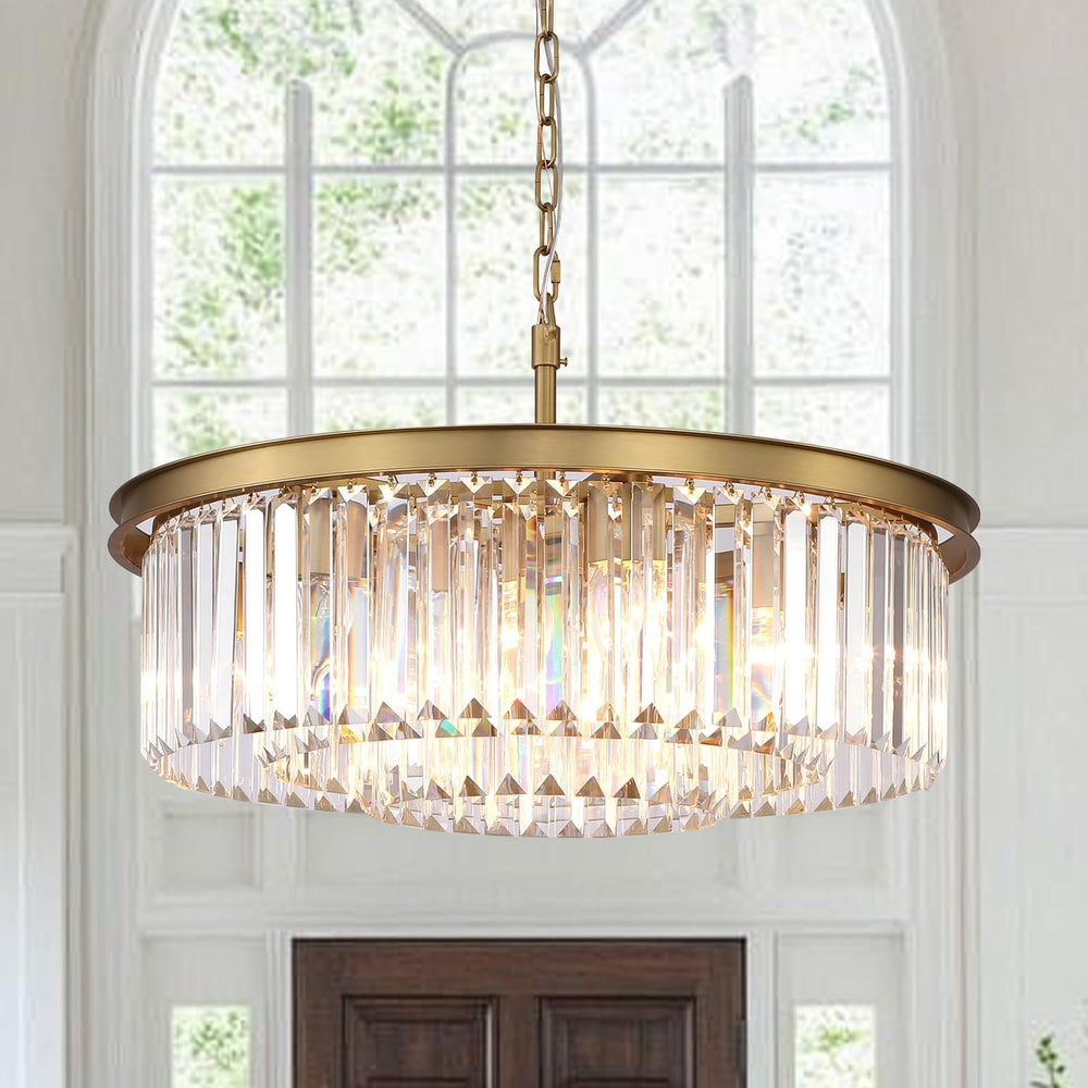 Modern 9-Light Crystal Chandelier, 24 Inch Copper