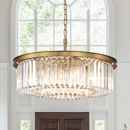 Modern 9-Light Crystal Chandelier, 24 Inch Copper