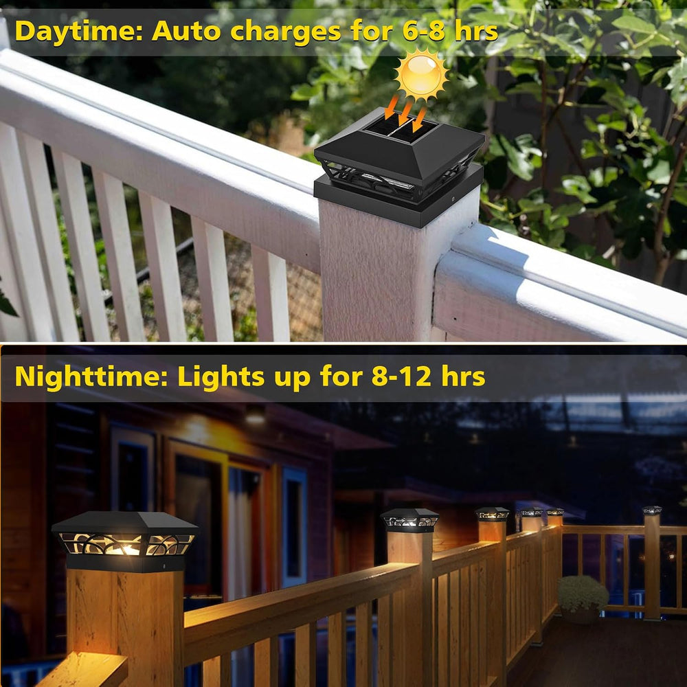 T-SUN 4X4 Solar Fence Post Cap Lights Outdoor Waterproof, Black, 6 Pack