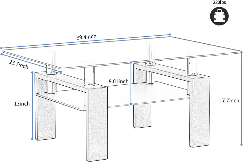 IANIYA Glass Coffee Table Metal Tube Glass Coffee Table, Livingroom Table (Cl...