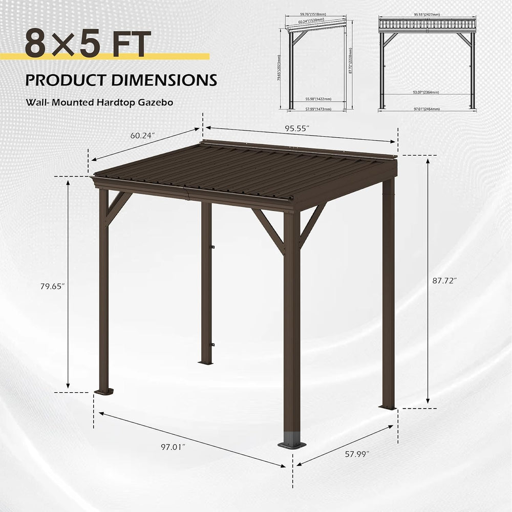 Domi 8' x 5' Lean to Hardtop Gazebo Wall Mounted Patio Gazebo Pergola