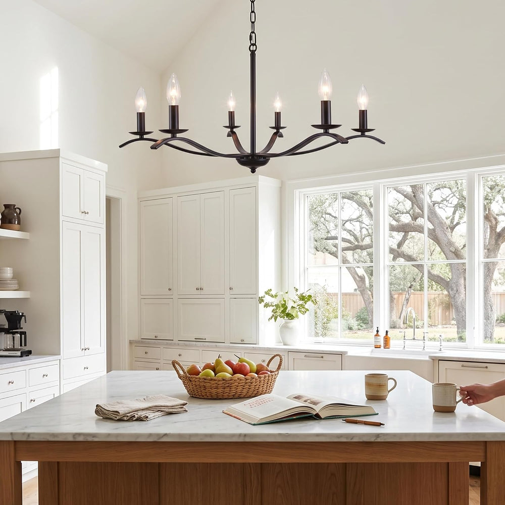 30" Black Chandeliers for Dining Room 6-Light Farmhouse High Ceiling Cha...