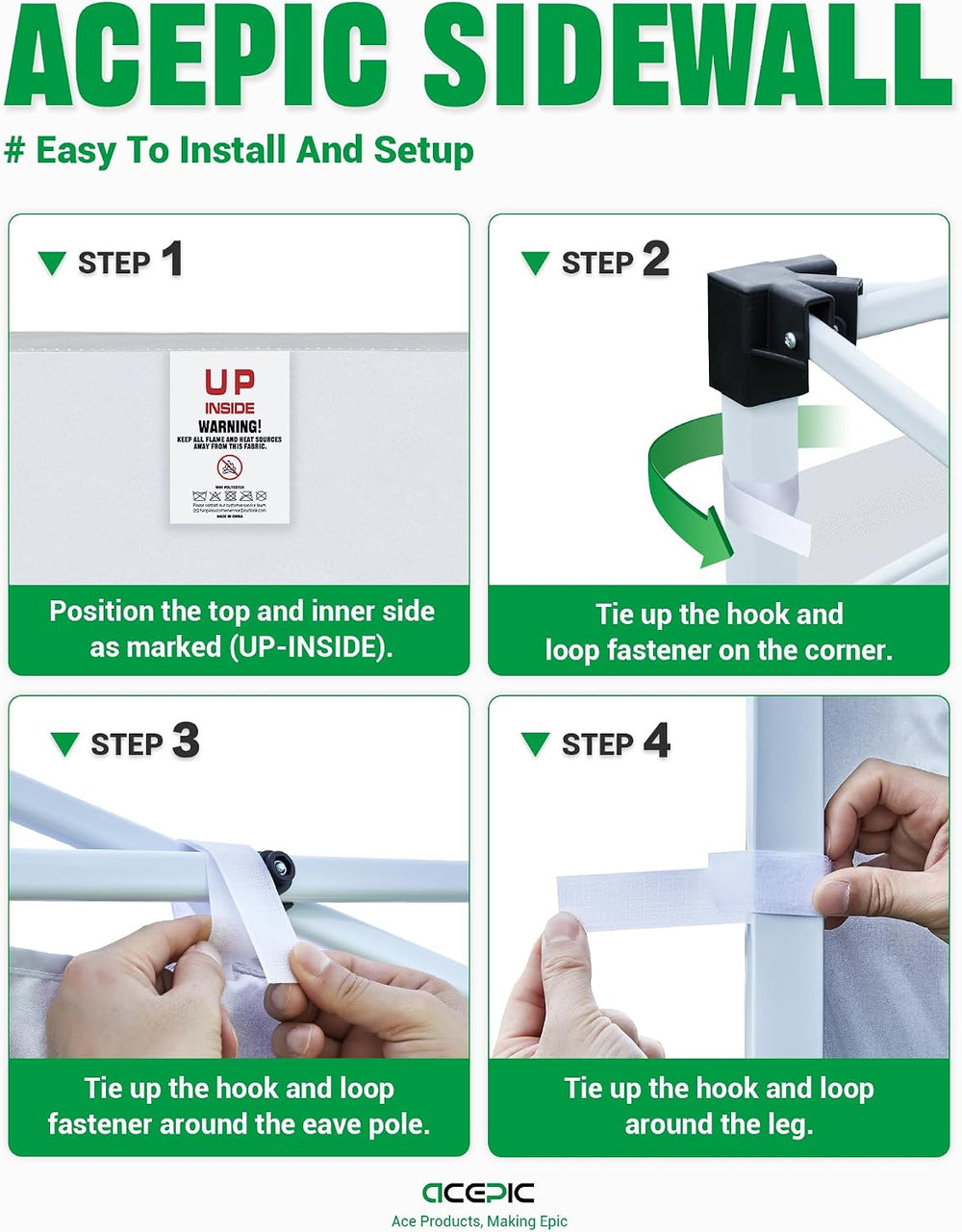 ACEPIC 10x20ft Canopy Sidewalls Only, Black (4PCS, Frame Not Included)