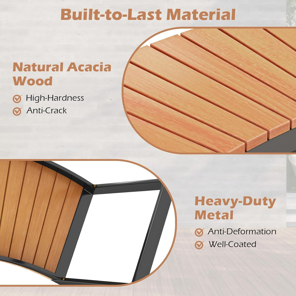 Tangkula Patio Curved Bench, Acacia Wood Fire Pit Bench w/Slatted Seat & ...