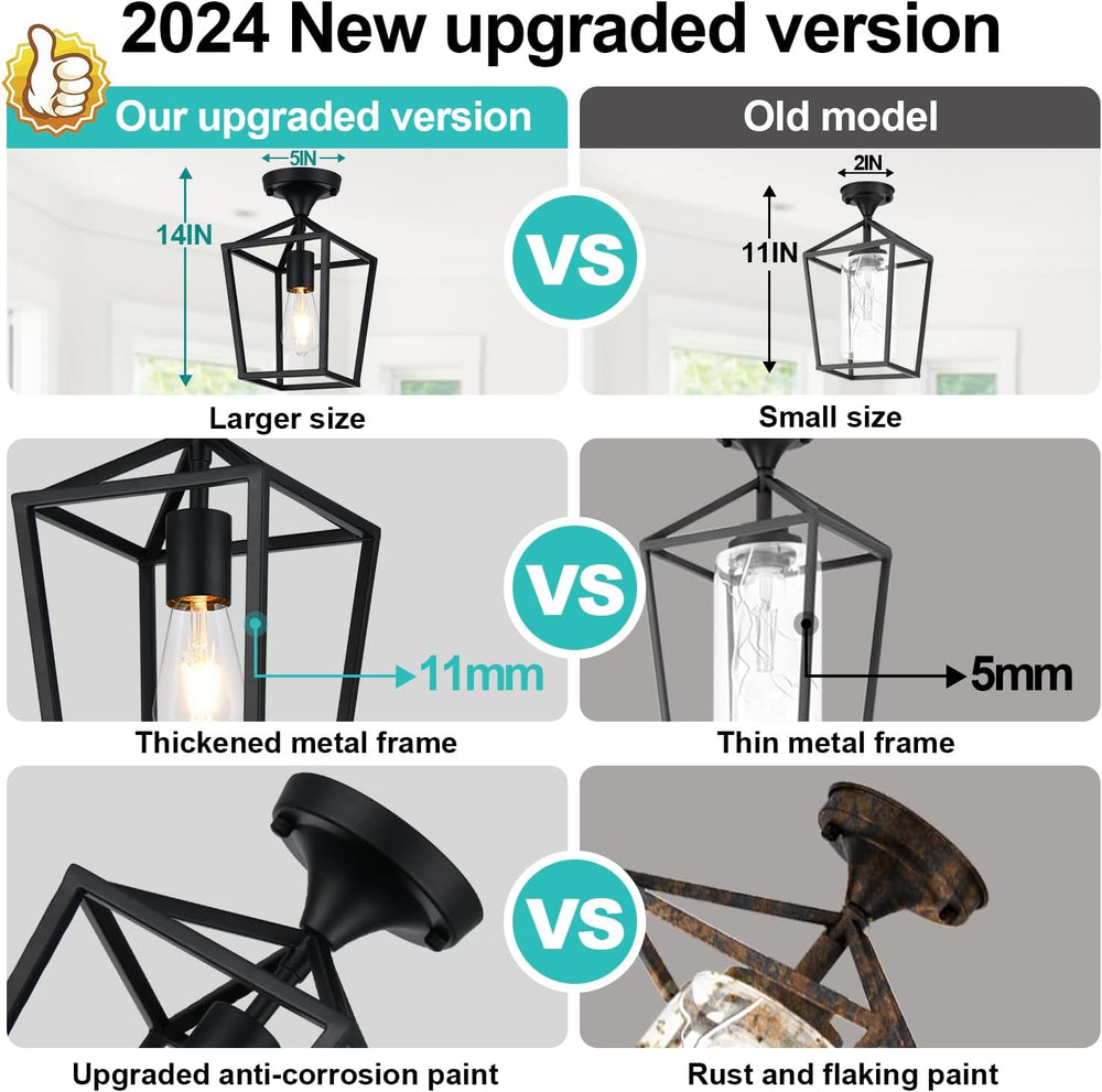 Flush Mount Ceiling Light Fixture, Matte Black Industrial Farmhouse Cage