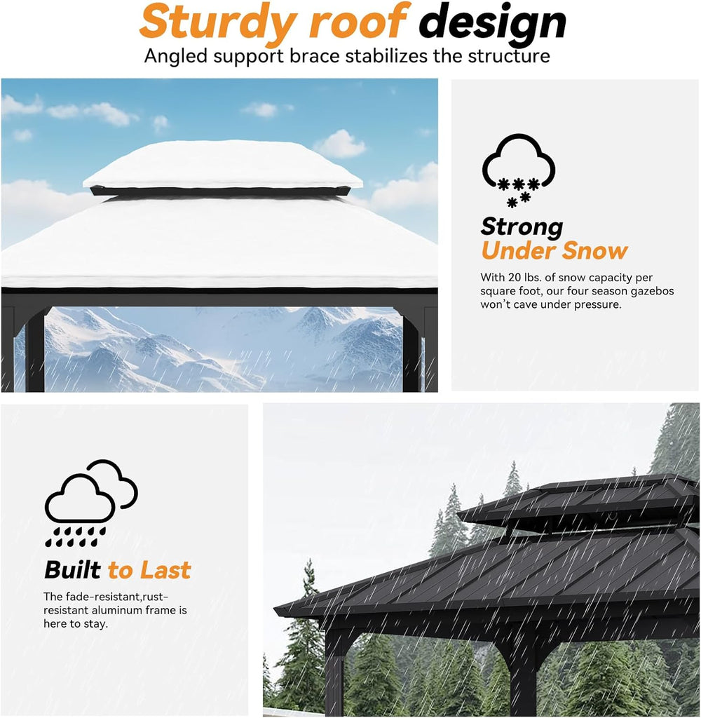 Modern Shade Aluminum Grill Gazebo 6x8 with USB Charging Power Strip, Black