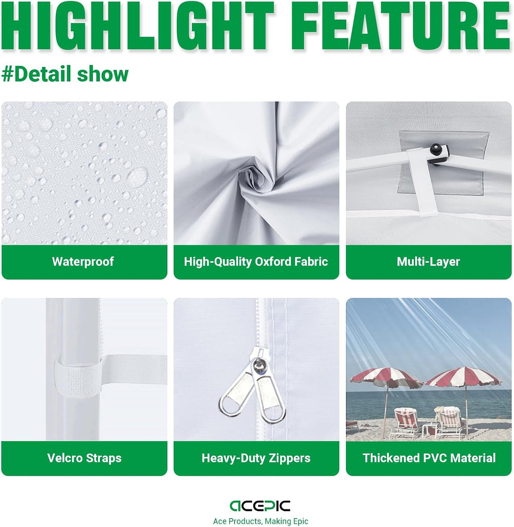 ACEPIC 10x10ft Clear Sidewalls for Canopy,White(3PCS, No Frame or Top)