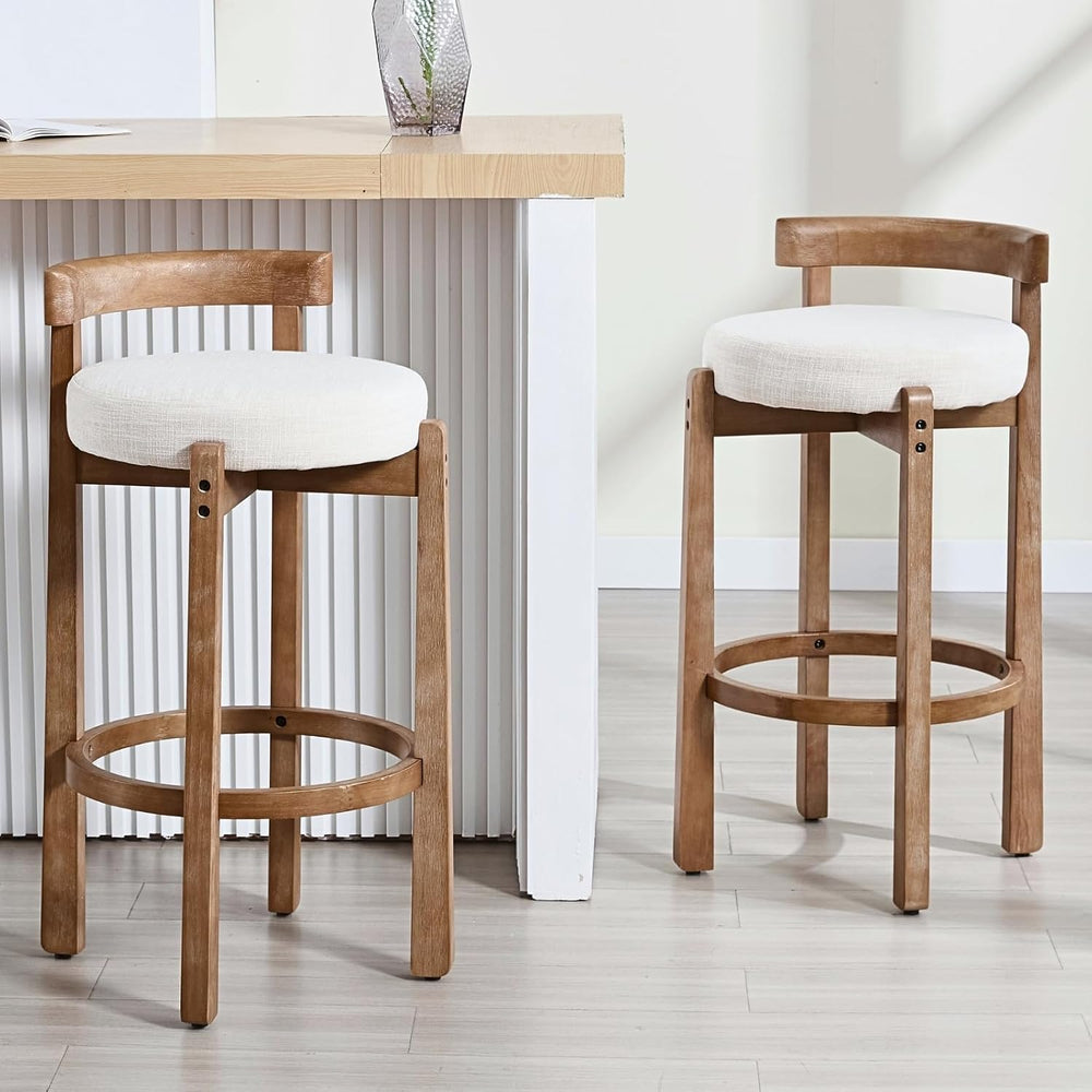 HEAH-YO Linen Bar Stools Set of 6, 30.25" Bar Height Stools with Back, U...
