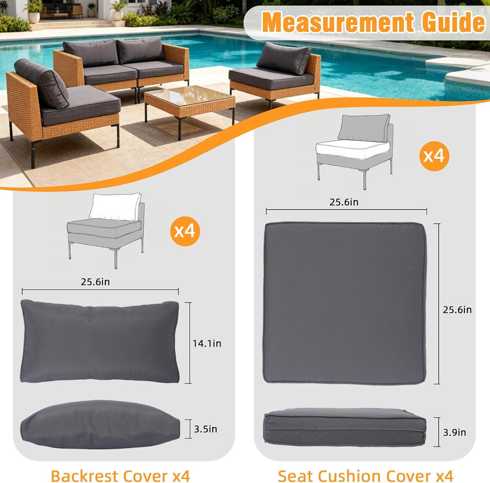 8Pcs Patio Cushion Covers with Zipper, Outdoor Couch Covers Replacement, Outd...
